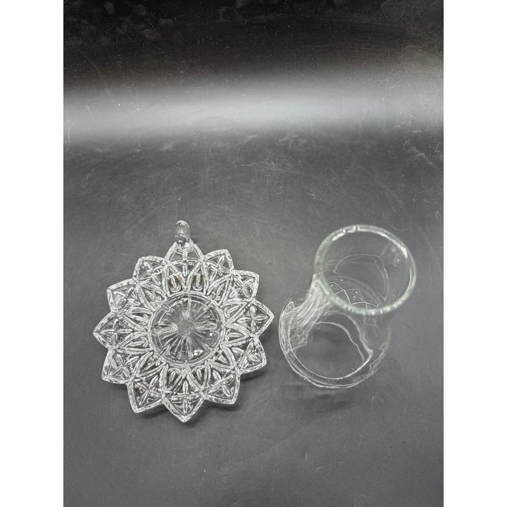 Vintage Clear Pressed Glass Votive Candle Holder with Chimney Shade 2 Piece Set